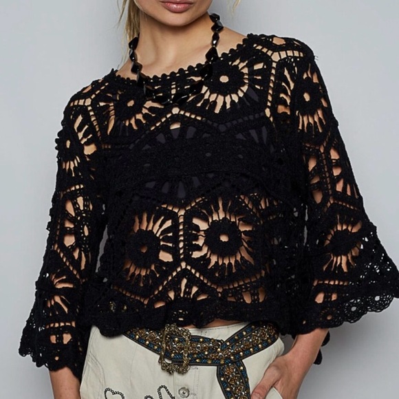 POL Tops - New One Size POL 3/4 sleeve Crochet Women Top